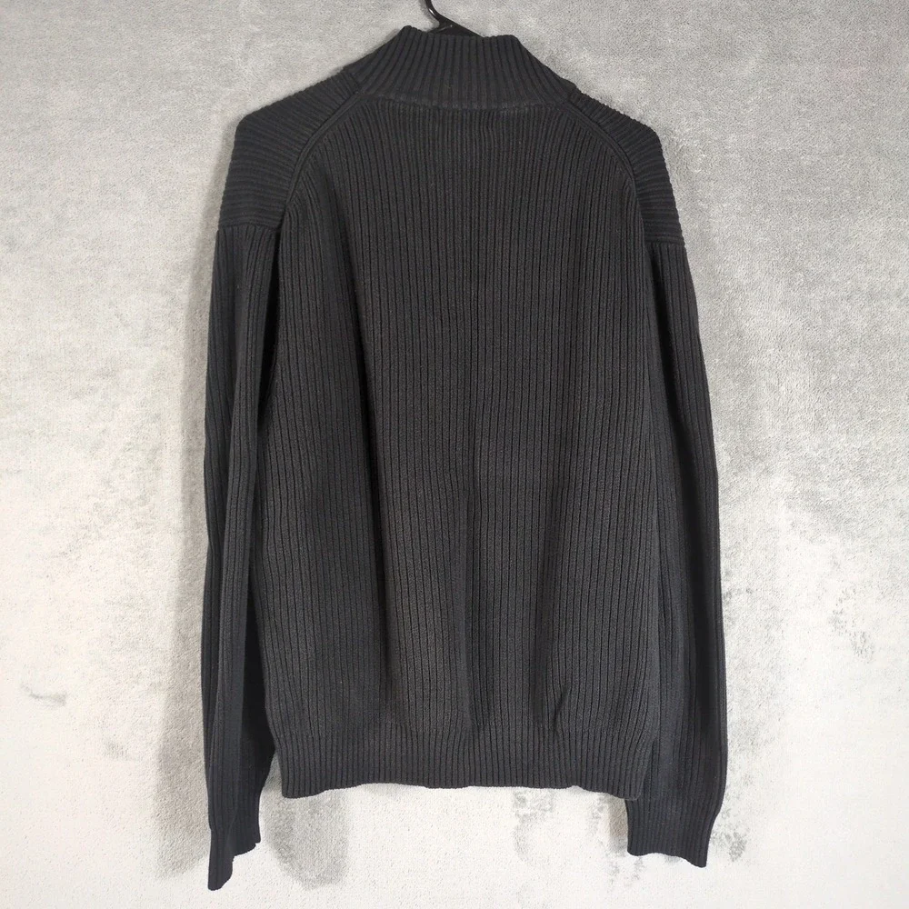 Calvin Klein Mens XL Black Ribbed Cotton 1/4 Zip Pullover Sweater